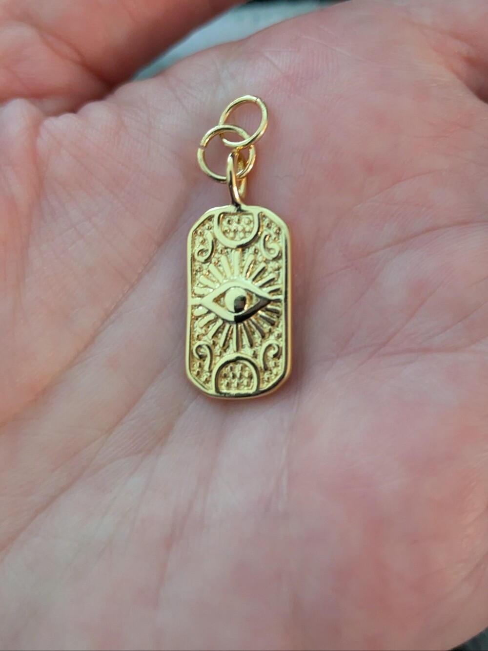 Gold Evil Eye Tag Pendant Necklace - 14K Gold Filled Pendant And Chain
